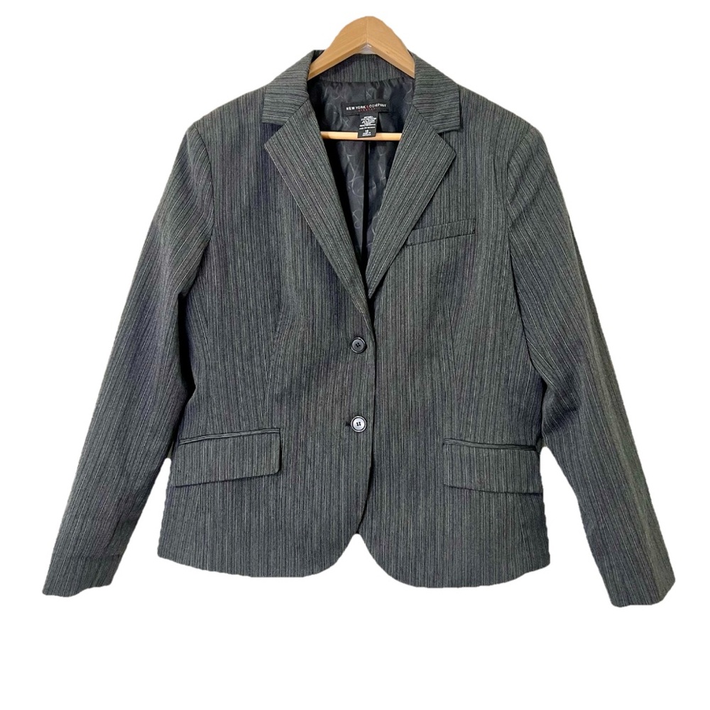 New York & Company Gray Striped Blazer Size 18 Career Wear Tailored Fit